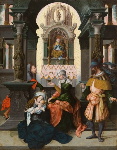 Svatá rodina se sv. Annou a svatým Joachimem, 1525 (olej na dubové desce) od Flemish School