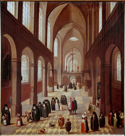 Vnitřní pohled na kostel Obraz vlámské školy 17. století Madrid, Musee Lazaro Galdiano od Flemish School