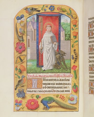 MS 1058-1975 f.161v St. Bernard v cisterciáckém hábitu s připoutaným čertem za zády, z Knihy hodin, pravděpodobně Bruggy, kolem 1500-05 od Flemish School