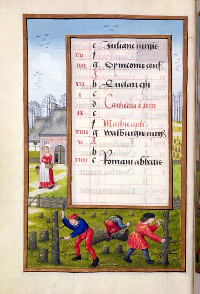 Ms 1058-1975 f2v Řezání stromů a vázání bubáků, z knihy hodin, cca 1500 od Flemish School