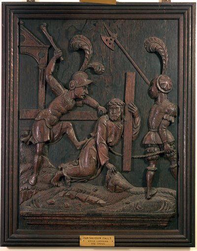 Náš Spasitel padá, když nese kříž, z kaple, kolem 1520 (dřevo) od Flemish School