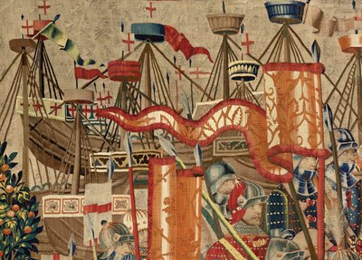 Farní muzeum tapisérií (Parish Museum of Pastrana Tapestries). Vlámský gobelín. Take of Asilah (Take of Asilah, Assault on Asilah, De inname van Arzila). Seriál Dobytí portugalského krále Alfonse I. Tournai. od Flemish School
