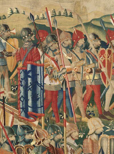 Farní muzeum tapisérií (Pastrana Parish Museum of Tapestries). Vlámský gobelín. Přistání v Arzila (přistání v Arzila, Desembarco a Arzila). Série Dobytí portugalského krále Alfonse I. (Dobytí portugalského krále Alfonse V.). Turnaj. Vlna od Flemish School