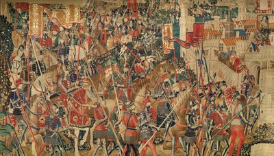 Farní muzeum tapisérií (Parish Museum of Pastrana Tapestries). Vlámský gobelín. Conquest of Tanger (Taking of Tanger, De inname van Tanger). Seriál Dobytí portugalského krále Alfonse I. Tournai. Vlna a hedvábí od Flemish School