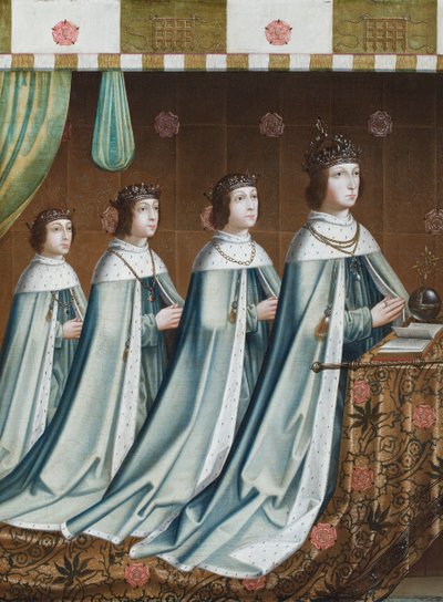 Portrét Jindřicha VII. s jeho třemi syny, Artušem, Jindřichem a Edmundem, asi 1510 (olej na plátně) od Flemish School