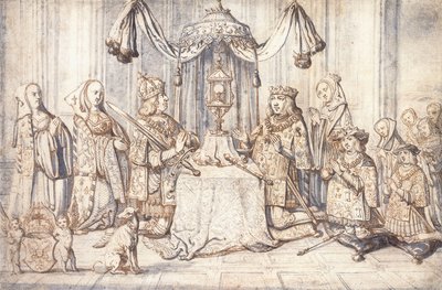 Portréty císaře Maxmiliána I., jeho manželky, dcery, syna a dalších ve Svaté kapli v Dijonu, kolem roku 1600 od Flemish School
