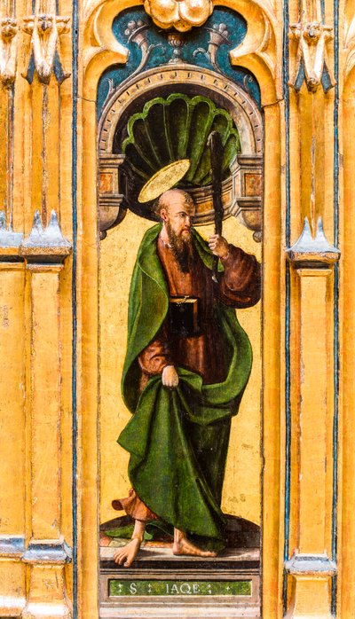 Truhla s relikviářem, svatý Jakub Menší držící hůl od Flemish School