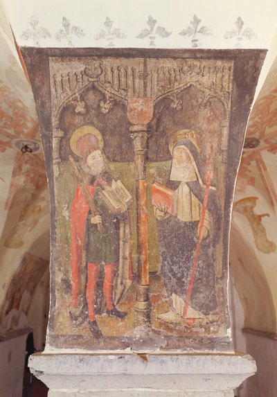 Sv. Bavo a sv. Amalberga z Maubeuge, nástěnná malba z krypty, kolem 1480-1540 od Flemish School