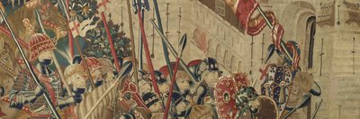 Tapiserie zobrazující dobytí krále Alfonsa V. Portugalska (Conquistas de Alfonso V de Portugal), Tournai. Detail. (Vlna a hedvábí) od Flemish School