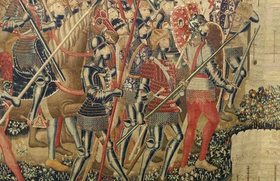 Tapiserie zobrazující dobytí krále Alfonsa V. Portugalska (Conquistas de Alfonso V de Portugal), Tournai. Detail. (Vlna a hedvábí) od Flemish School