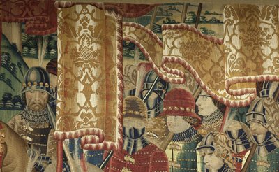 Tapiserie zobrazující dobytí krále Alfonsa V. Portugalska (Conquistas de Alfonso V de Portugal), Tournai. Detail. (Vlna a hedvábí) od Flemish School