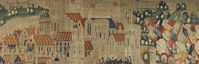 Tapiserie zobrazující dobytí krále Alfonsa V. Portugalska (Conquistas de Alfonso V de Portugal), Tournai. Detail. (Vlna a hedvábí) od Flemish School