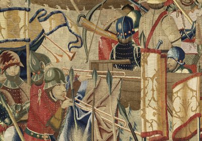 Tapiserie zobrazující dobytí krále Alfonsa V. Portugalska (Conquistas de Alfonso V de Portugal), Tournai. Detail. (Vlna a hedvábí) od Flemish School