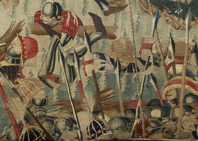 Tapiserie zobrazující dobytí krále Alfonsa V. Portugalska (Conquistas de Alfonso V de Portugal), Tournai. Detail. (Vlna a hedvábí) od Flemish School