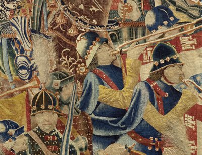 Tapiserie zobrazující dobytí krále Alfonsa V. Portugalska (Conquistas de Alfonso V de Portugal), Tournai. Detail. (Vlna a hedvábí) od Flemish School