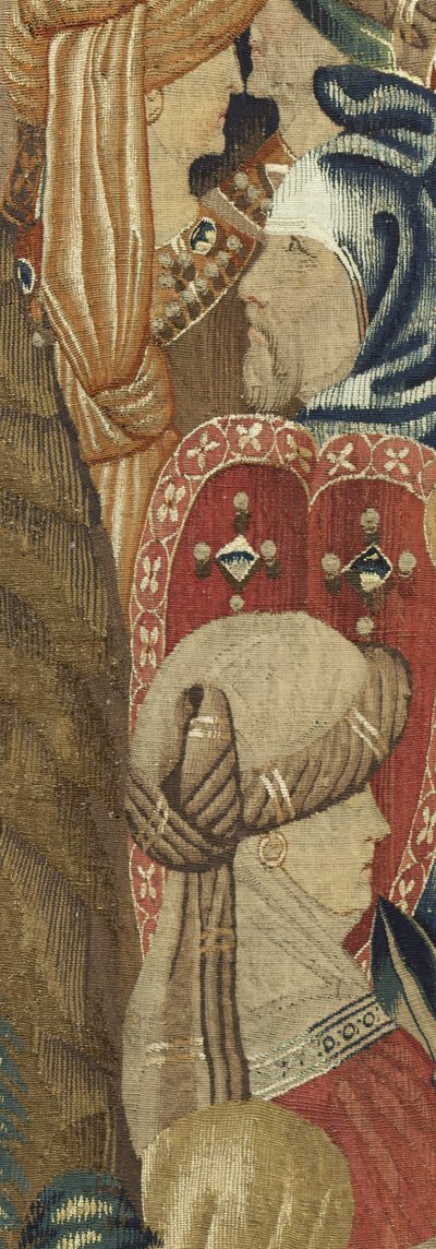 Tapiserie zobrazující dobytí krále Alfonsa V. Portugalska (Conquistas de Alfonso V de Portugal), Tournai. Detail. (Vlna a hedvábí) od Flemish School