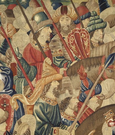 Tapiserie zobrazující dobytí krále Alfonsa V. Portugalska (Conquistas de Alfonso V de Portugal), Tournai. Detail. (Vlna a hedvábí) od Flemish School