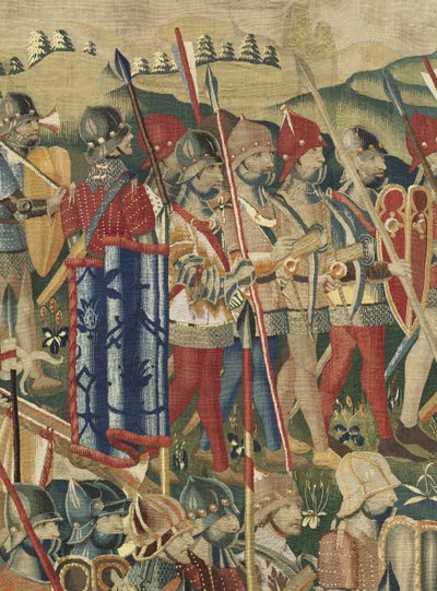 Tapiserie zobrazující dobytí krále Alfonsa V. Portugalska (Conquistas de Alfonso V de Portugal), Tournai. Detail. (Vlna a hedvábí) od Flemish School