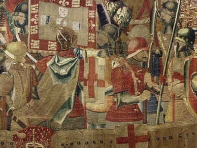 Tapiserie zobrazující dobytí krále Alfonsa V. Portugalska (Conquistas de Alfonso V de Portugal), Tournai. Detail. (Vlna a hedvábí) od Flemish School
