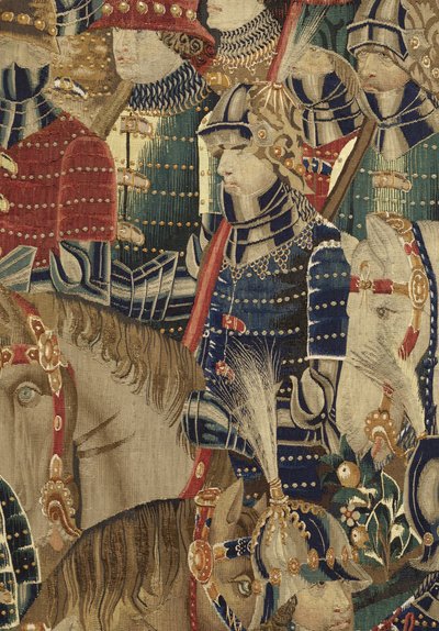 Tapiserie zobrazující dobytí krále Alfonsa V. Portugalska (Conquistas de Alfonso V de Portugal), Tournai. Detail. (Vlna a hedvábí) od Flemish School