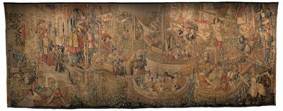 Tapiserie zobrazující dobytí krále Alfonsa V. Portugalska (Conquistas de Alfonso V de Portugal), Tournai. Detail. (Vlna a hedvábí) od Flemish School