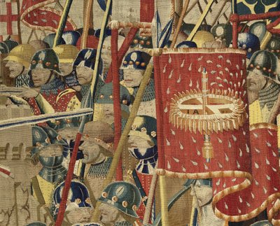 Tapiserie zobrazující dobytí krále Alfonsa V. Portugalska (Conquistas de Alfonso V de Portugal), Tournai. Detail. (Vlna a hedvábí) od Flemish School