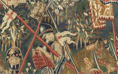 Tapiserie zobrazující dobytí krále Alfonsa V. Portugalska (Conquistas de Alfonso V de Portugal), Tournai. Detail. (Vlna a hedvábí) od Flemish School