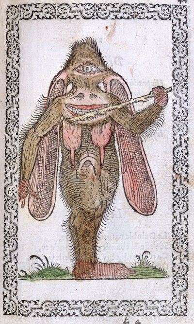 Kyklopové, ilustrace z knihy Zvyky a portréty téměř všech národů a současných národů od Jeana Sluperjiho, Antverpy, 1572 (barevný dřevoryt) od Flemish School