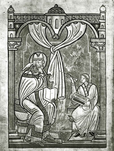 Extázi svatého Řehoře (asi 540-604), kterou zahlédl jáhen Petr přes závěs propíchnutý jeho styletem od Flemish School