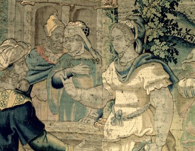 Dcery Jethro vyprávějí svému otci o svém setkání s Mojžíšem (detail z roku 181718) od Flemish School