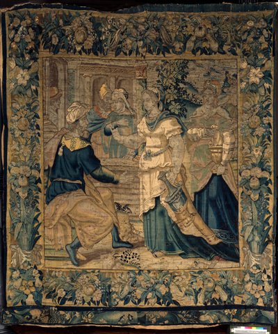 Univerzitní sbírky. Vlámský gobelín. Jetrovy dcery vyprávějí otci o setkání s Mojžíšem. Oudenaarde. Cca 1550. od Flemish School