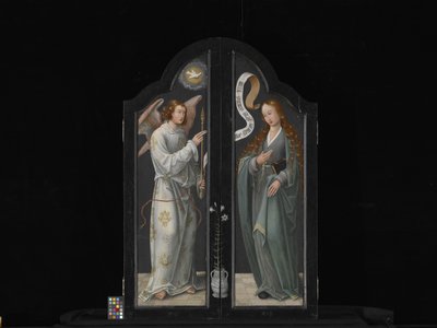Triptych S Pannou a Dítětem, Svatou Barborou a Svatou Kateřinou (olej na dřevě) od Flemish School