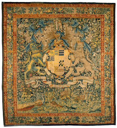 Zelený gobelín s pažemi Roberta Dudleyho, hraběte z Leicesteru, cca 1570-1585 (vlna, hedvábí) od Flemish School
