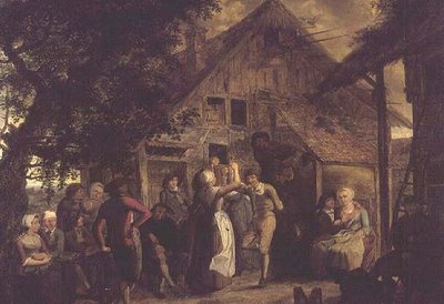 Vesničané veselí před farmou od Flemish School