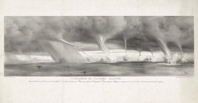 Waterhozen op zee bij Sicílie, 1827 Fenomén vodních chrličů, pozorovaný v moři Sicílie, na dohled Stromboli, 27. června 1827 (název na předmětu) od Félix Achille Beaupoil Saint Aulaire