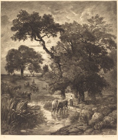 Večer od Félix Bracquemond after Théodore Rousseau