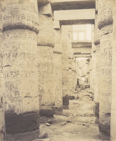 Karnak Théby, Palác - Hypostyle Hall - Okno a hlavní města ..., 1851-52, tištěno 1853-54. od Félix Teynard