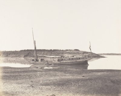 Louksor, Petit Bras du Nile - Voyageurs Barque, 1851-52, tištěno 1853-54. od Félix Teynard