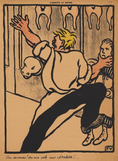 Zločiny a tresty XX, 777: Pomoc! Krade mi řízek! od Félix Vallotton
