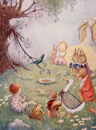 A zpíval tak krásně, že mu všichni obyvatelé v okolí dávali peníze (barevná litografie). od Flora White