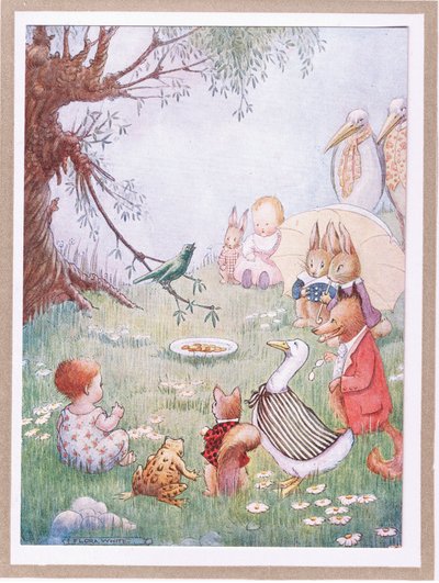 A zpívala tak krásně, že jí obyvatelé z okolí dávali peníze (barevná litografie). od Flora White