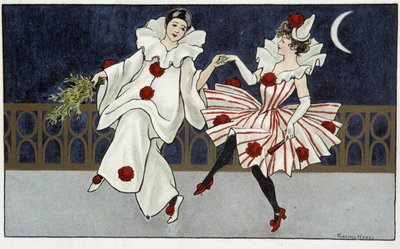 Pierrot a Colombine tančící v měsíčním světle - dess. od Florence Hardy, deb. 20. století od Florence Hardy