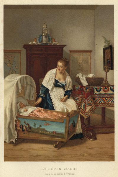 Mladá matka (chromolitho) od Florent Willems