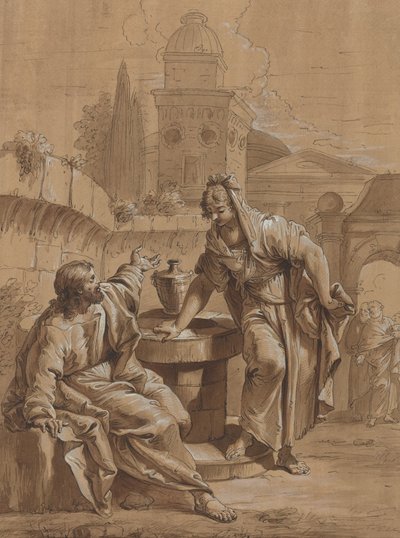 Kristus a žena Samaří od Follower of Francesco Fontebasso