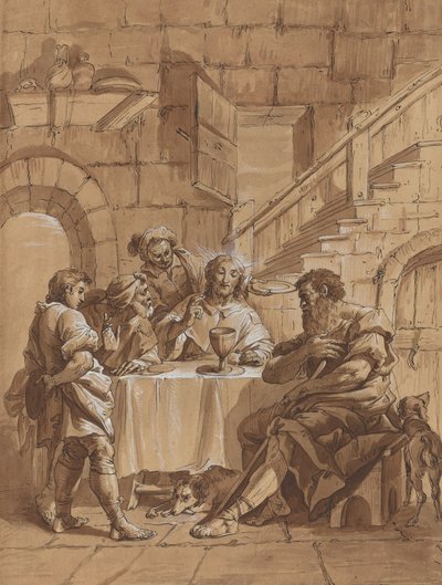 Večeře v Emauzích od Follower of Francesco Fontebasso