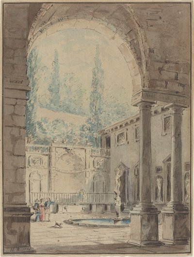 Nádvoří vily Pliniana od Follower of Hubert Robert