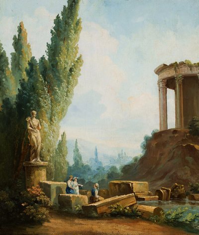 Krajina s ruinami Sibylina chrámu v Tivoli od Follower of Hubert Robert