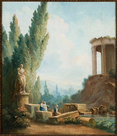 Krajina s ruinami Sibylina chrámu v Tivoli od Follower of Hubert Robert