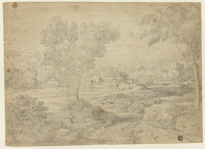 Italská krajina s budovami od Follower of Nicolas Poussin