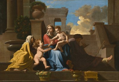 Svatá rodina na schodech od Follower of Nicolas Poussin